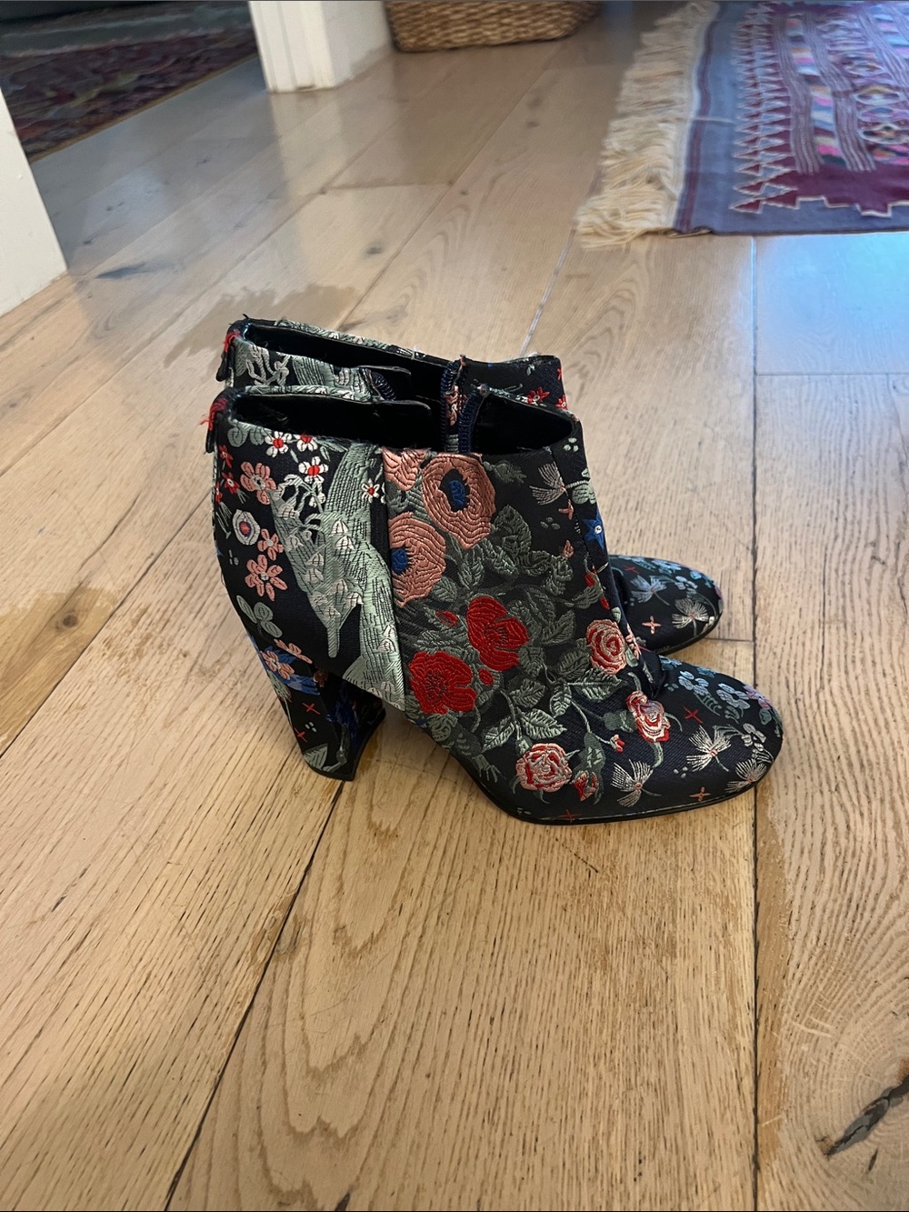 Sam Edelman Black Floral Embroidered Ankle Booties